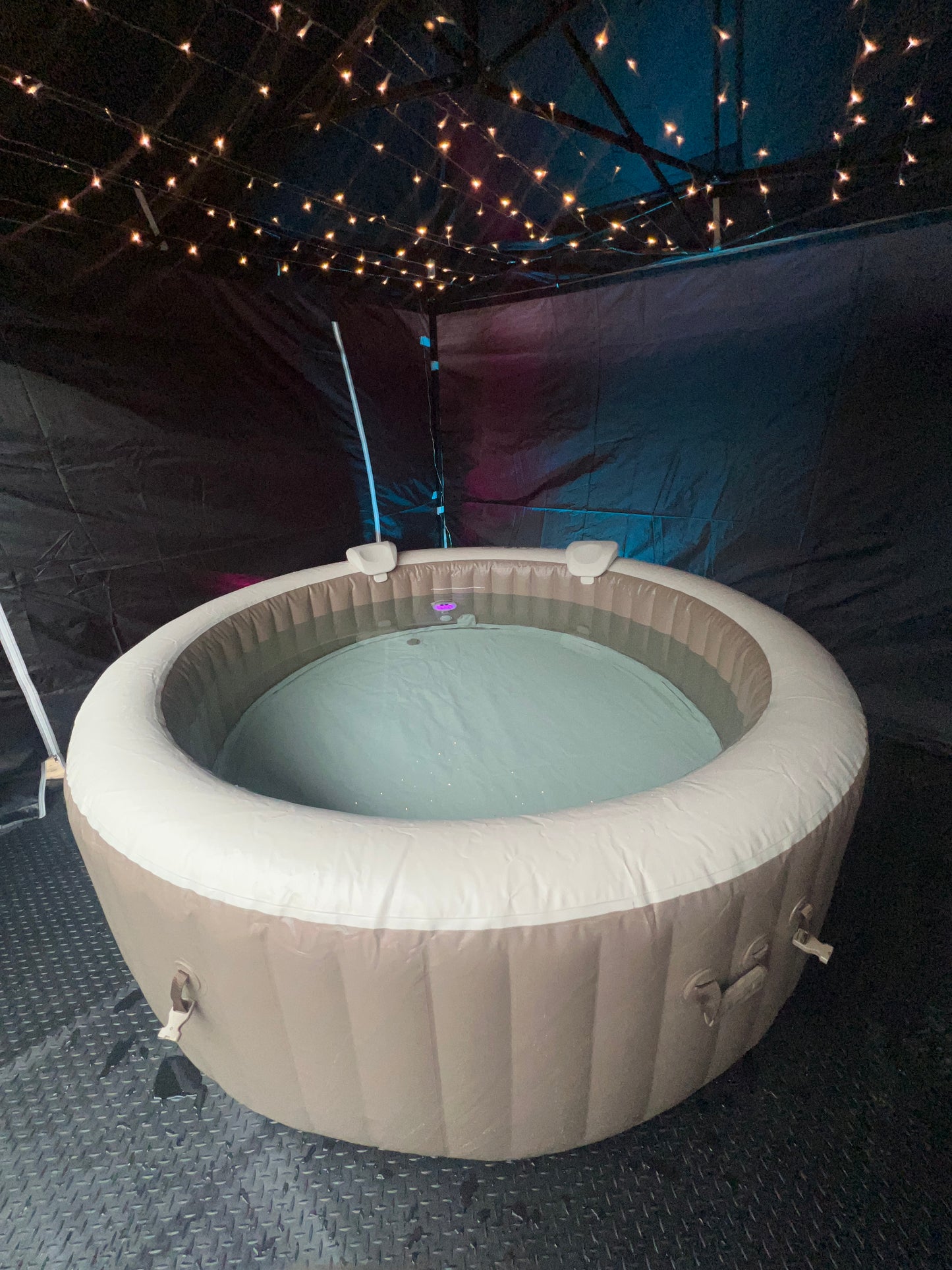 4 Person Hot Tub with Gazebo & Fairy Lights